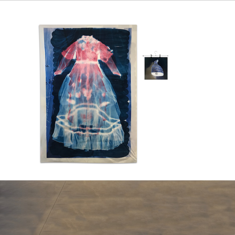 Artwork by Shelly Goldsmith depicting a colourful dress. Work is titled Dresses for Giants