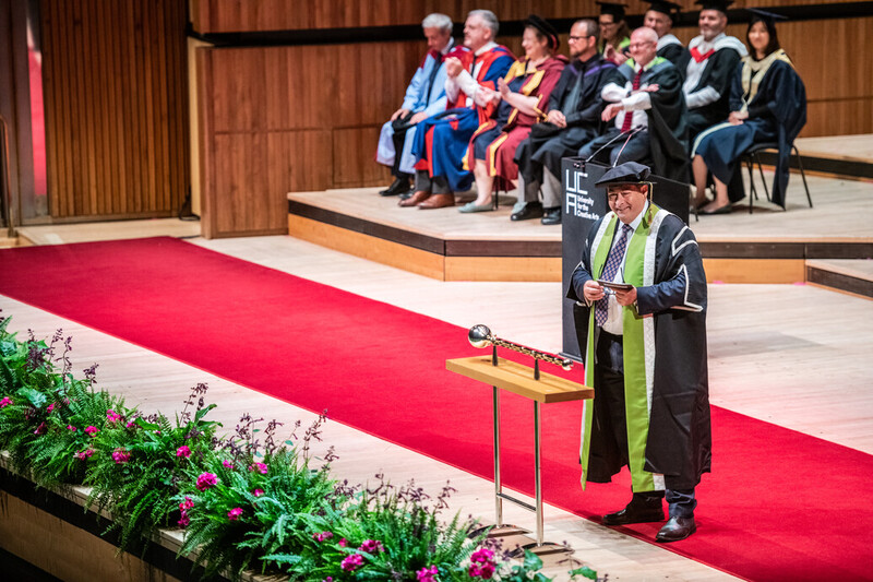 Vice chancellor and president Bashir Makhoul talks to graduands at UCA Graduation 2022