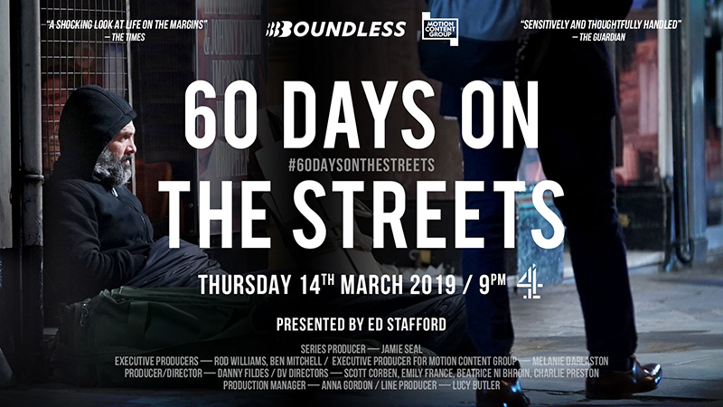A promotional image for Jamie Seal's documentary, 60 Days on the Streets