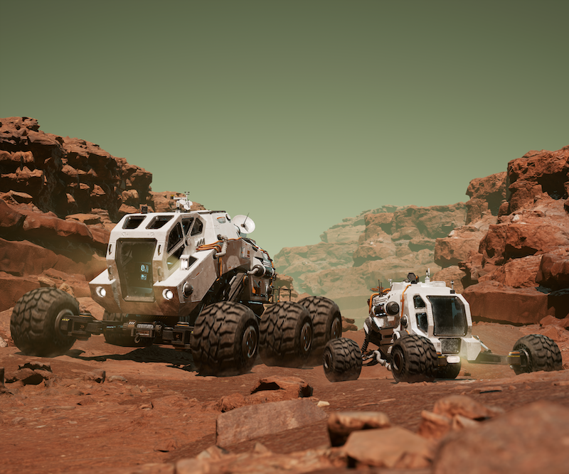 A digital render of Mars rover vehicles by student Ben Dwyer
