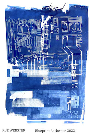 Cyanotype print of Rochester, part of the final major project of student Rue Webster