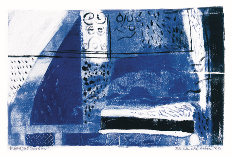 A blue and white print by former KIAD lecturer Erica Cremin