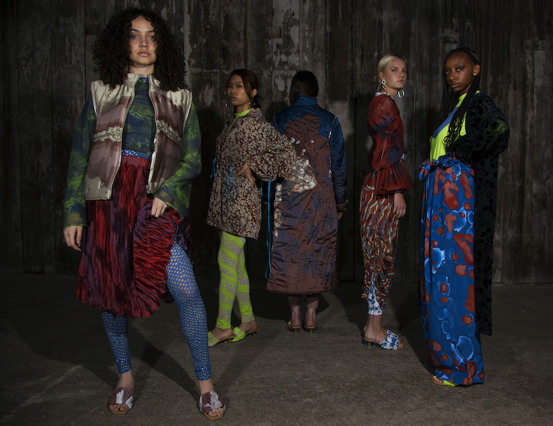 Image shows several models wearing the final collection of Grace Moore, which relates to the skin