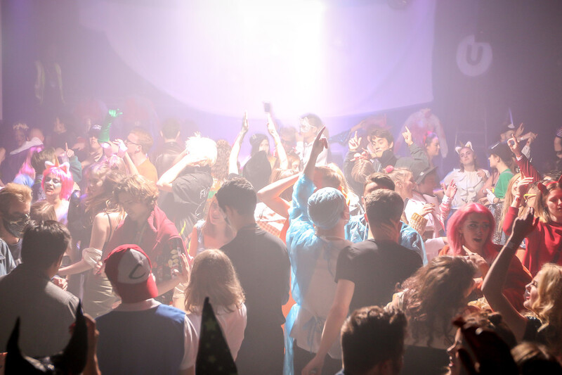 Students dancing at one of the club nights at The Glasshouse, UCA Farnham