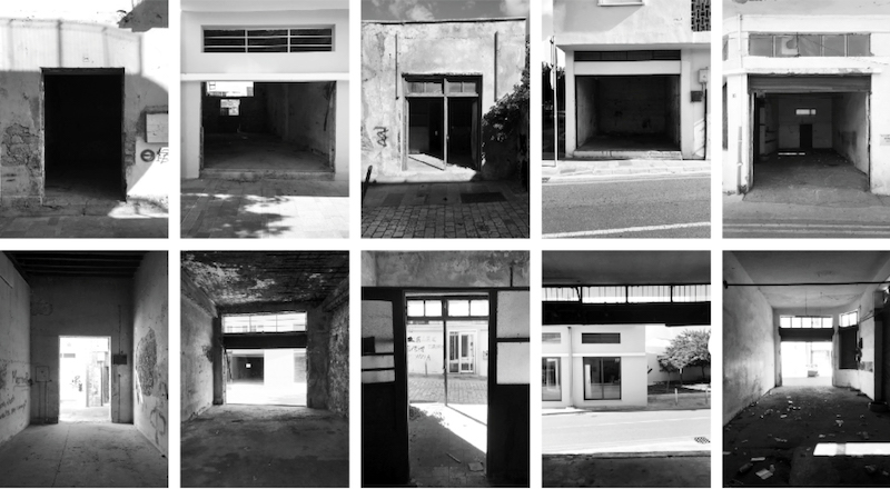 A series of black and white images showing unused spaces in Paphos, Cyprus
