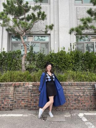 Mari Fox-Harwood in her graduation gown from the Hanyang International Summer School