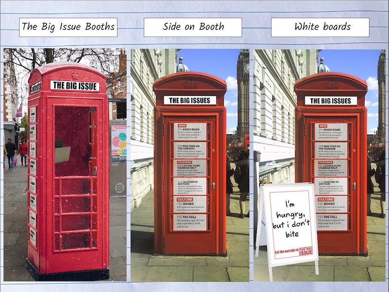Three Big Issue Booths designs by Chad Brewer