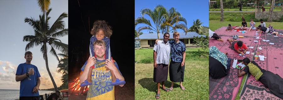 A series of pictures showing UCA student Jacob Morgan on his volunteering trip in Fiji