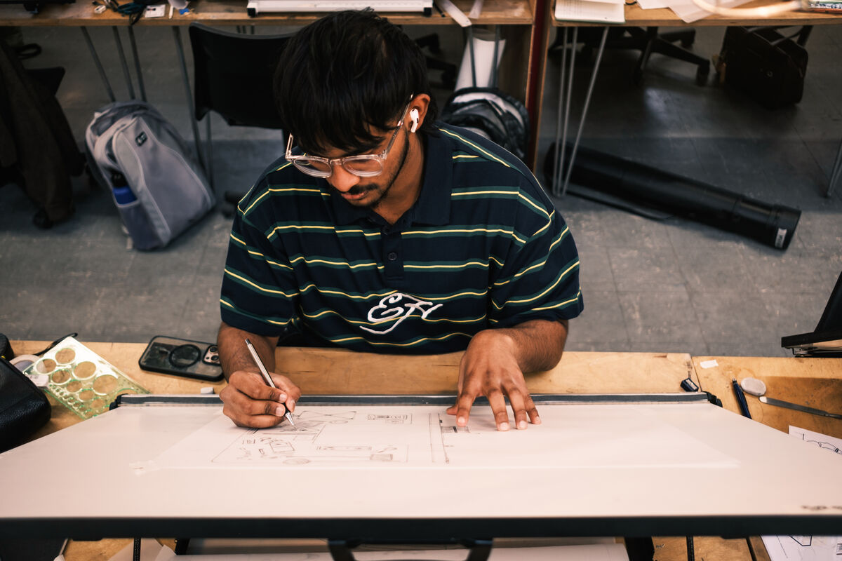Student working in an architecture studio