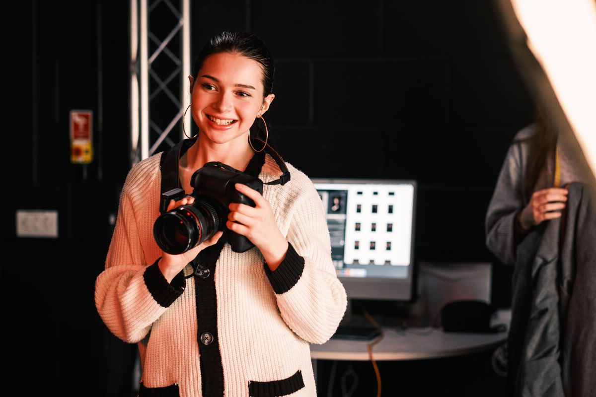 Student working in a photography studio