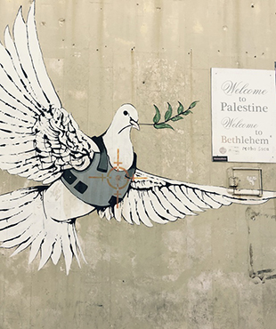 Photo: Banksy, Armored Dove of Peace, 2007, Bethlehem, Palestine. Photo: Carol Diehl © 2018
