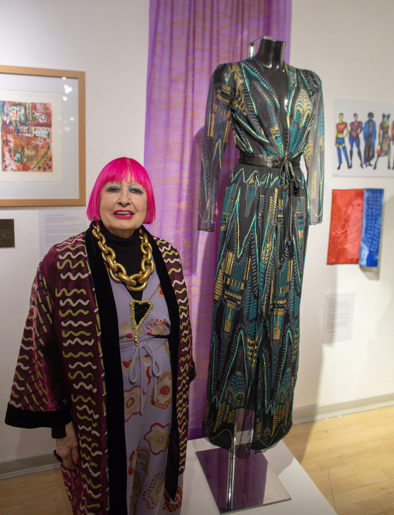 Dame Zandra Rhodes and 'Manhattan Wrap Dress' © Cara London