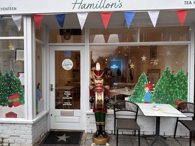 Designed by Dylan Metcalfe BA Fine Art. 'Hamiltons' tea shop in Downing Street, Farnham. Designed by Dylan Metcalfe BA Fine Art. 'Hamiltons' tea shop in Downing Street, Farnham.