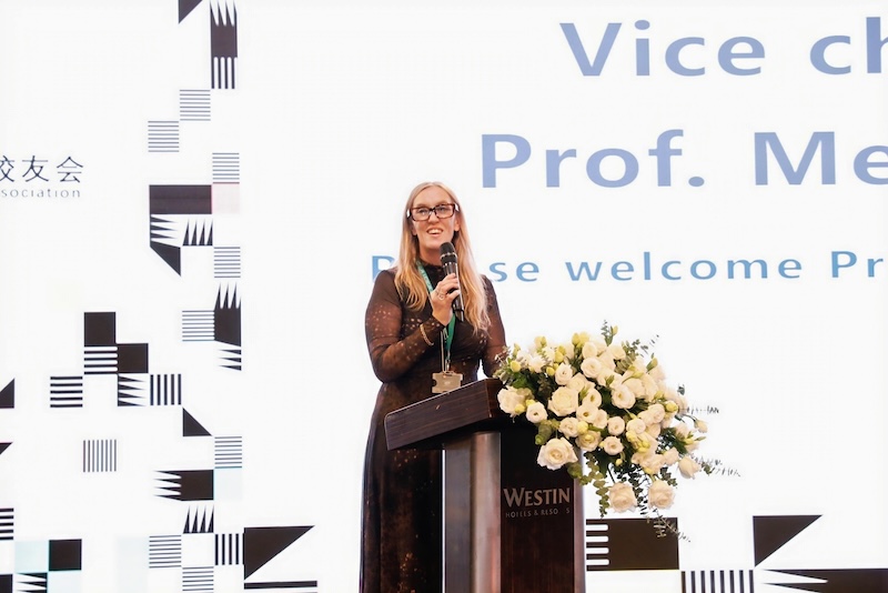 UCA Chinese Alumni Association event. Prof. Melanie Gray giving a speech.